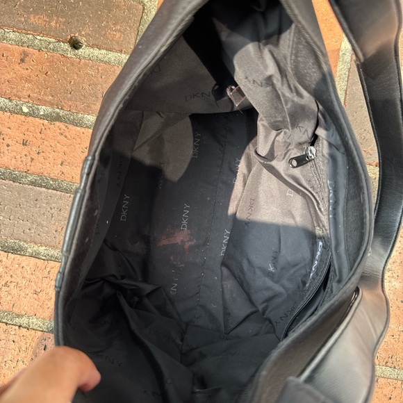 Vintage DKNY Black Canvas & Leather Shoulder Bag | Y2K Logo Hobo Tote - Picture 4 of 10